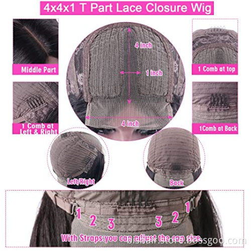 Straight Lace Closure Wigs Human Hair Wigs For Black Women 4x4x1 T Part Brazilian Lace Front Wigs Pre Plucked With Baby Hair